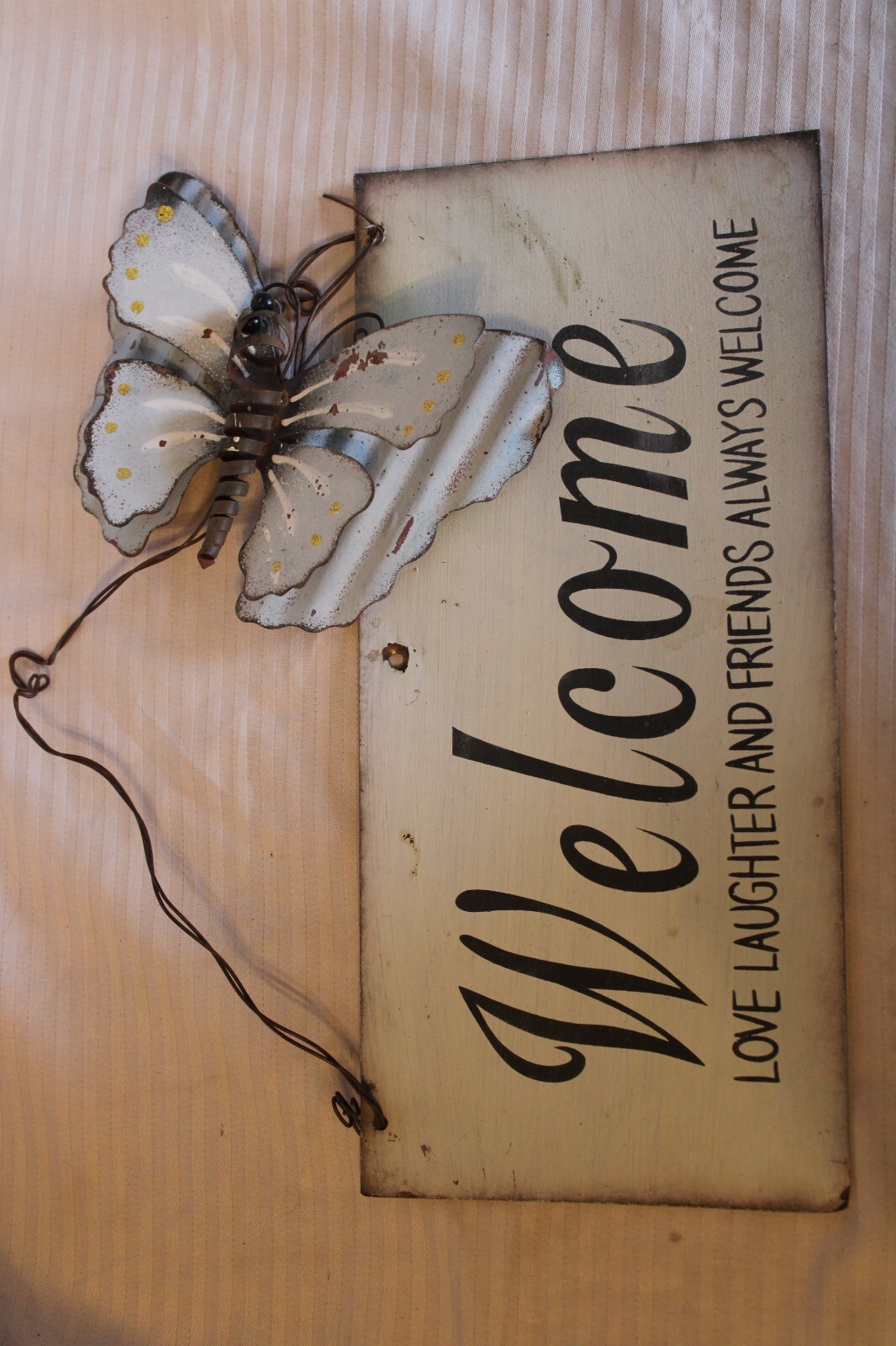 Hand Made Metal Welcome Sign With Metal Butterfly Unique Design