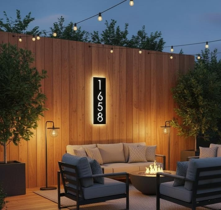 Solar LED House Number Sign, Lighted Outdoor Address Plaque