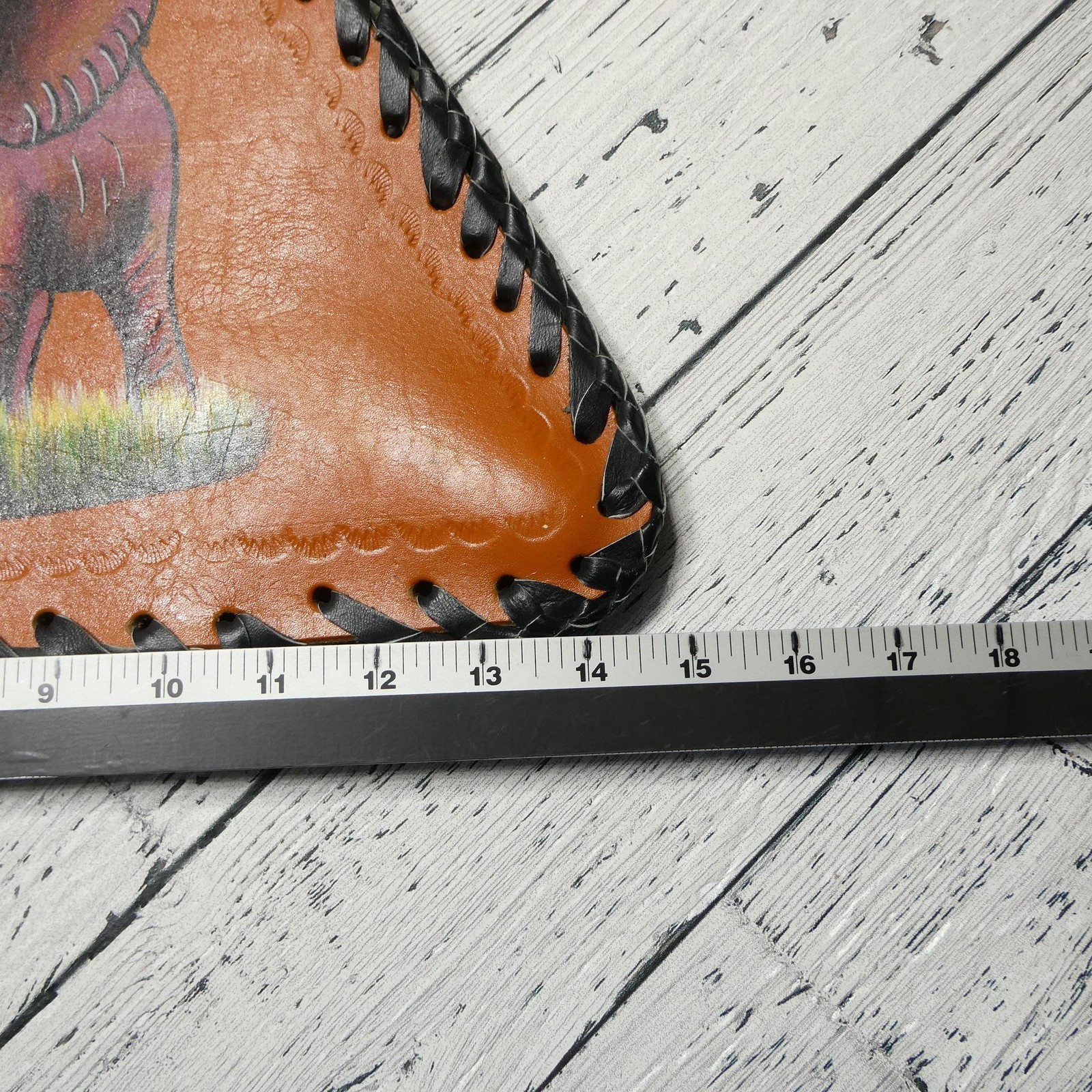 Leather Triangle Elephant Wall Plaque Hand Painted African Brown Medium Decor