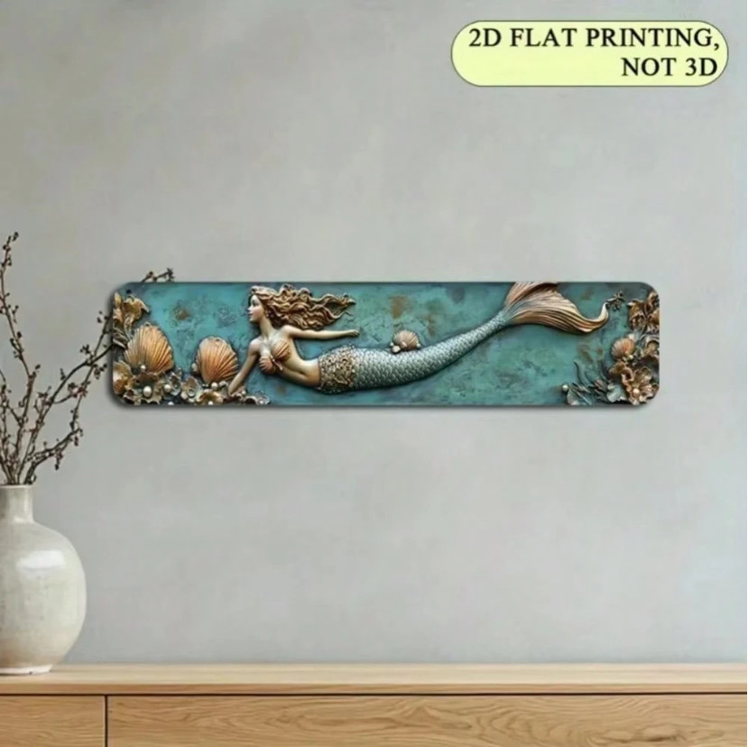 Enchanted Mermaid Wall Art Coastal Beach House Decor Nautical Metal Sign