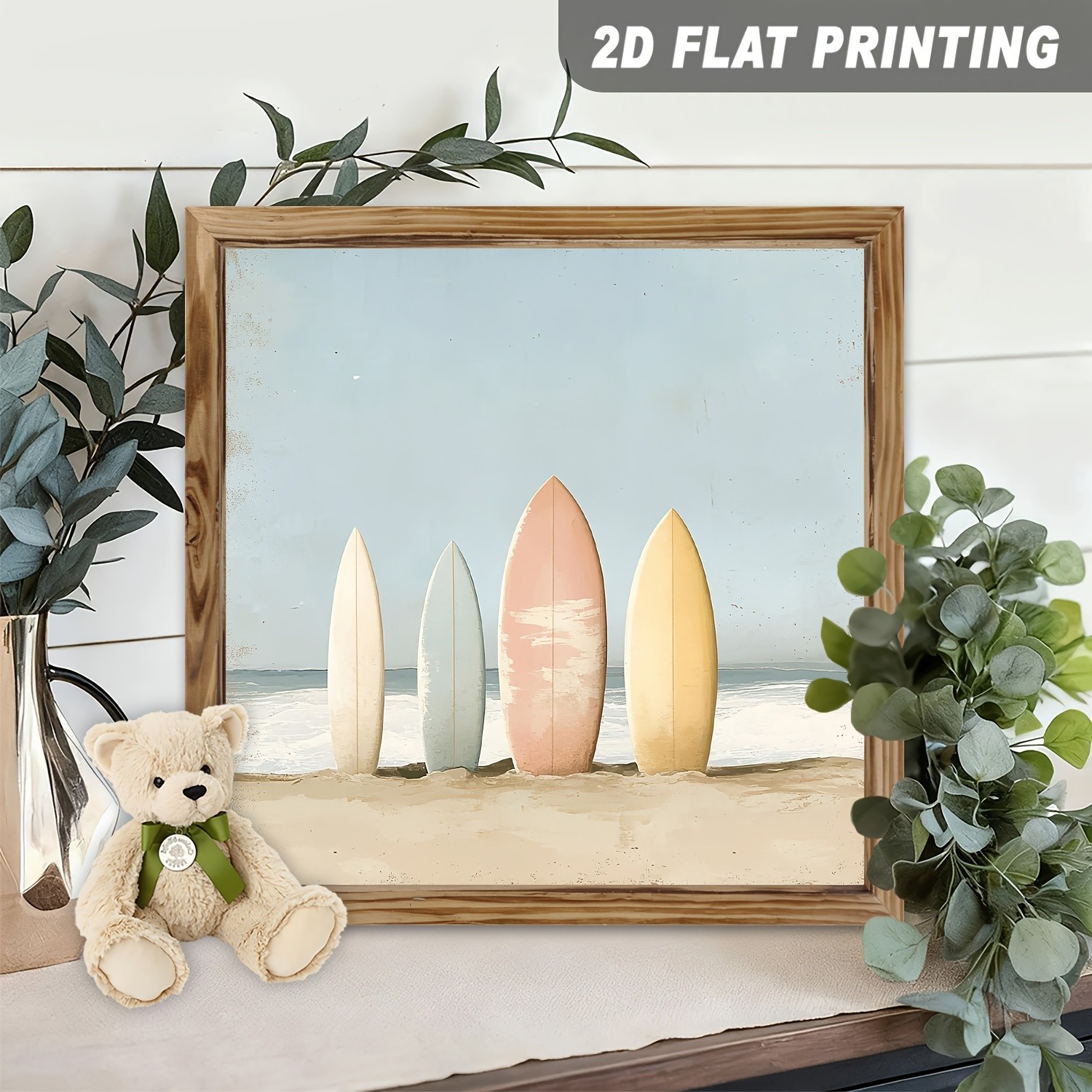 Surfboard Ocean Scene Wooden Sign Coastal Beach Decor Vintage Summer Art Decor