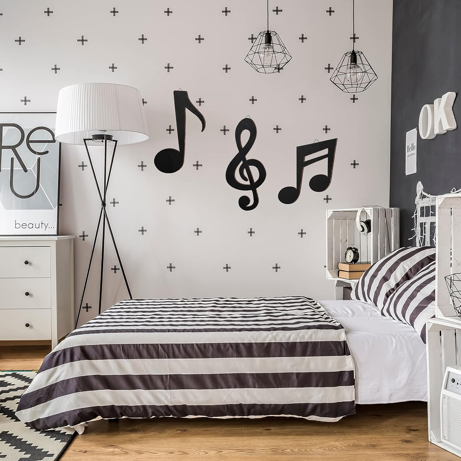 3 Pieces Music Notes Wall Decor Black Treble Clef Wooden Hanging Wall Art Music