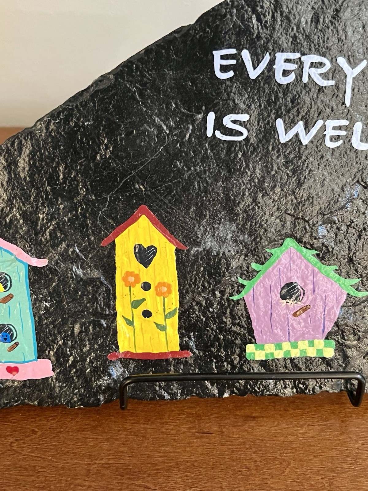 Hand Painted Slate Plaque Every Birdie Is Welcome Birdhouse Folk Art Signed