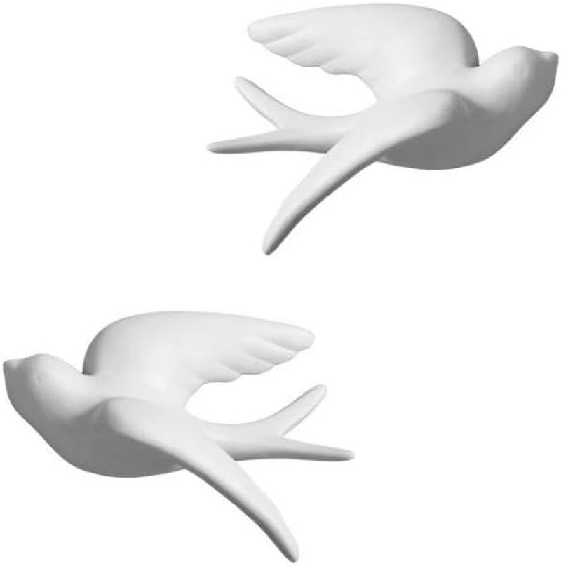 Set of 6 White Ceramic Birds Doves Sparrows Swallows Wall Mounted Decor Hanging