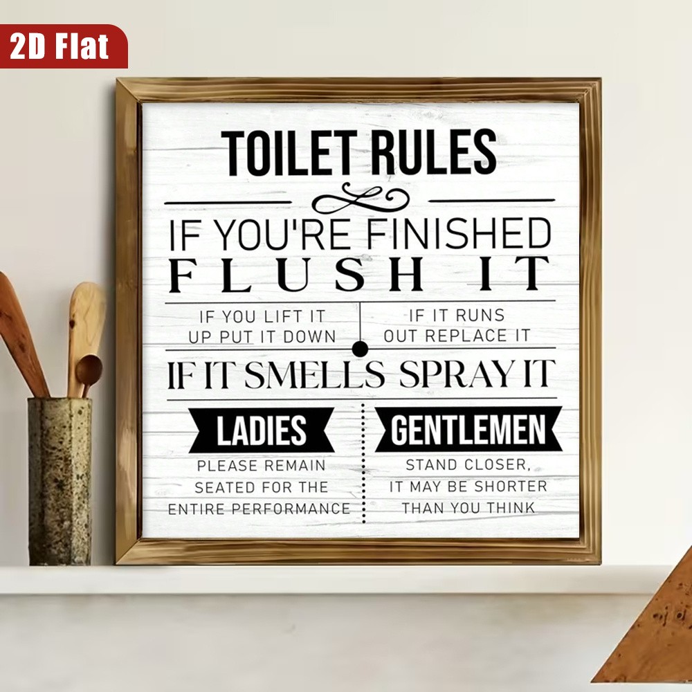 Funny Toilet Rules Distressed White Wooden Plaque Farmhouse Bathroom Wall Decor