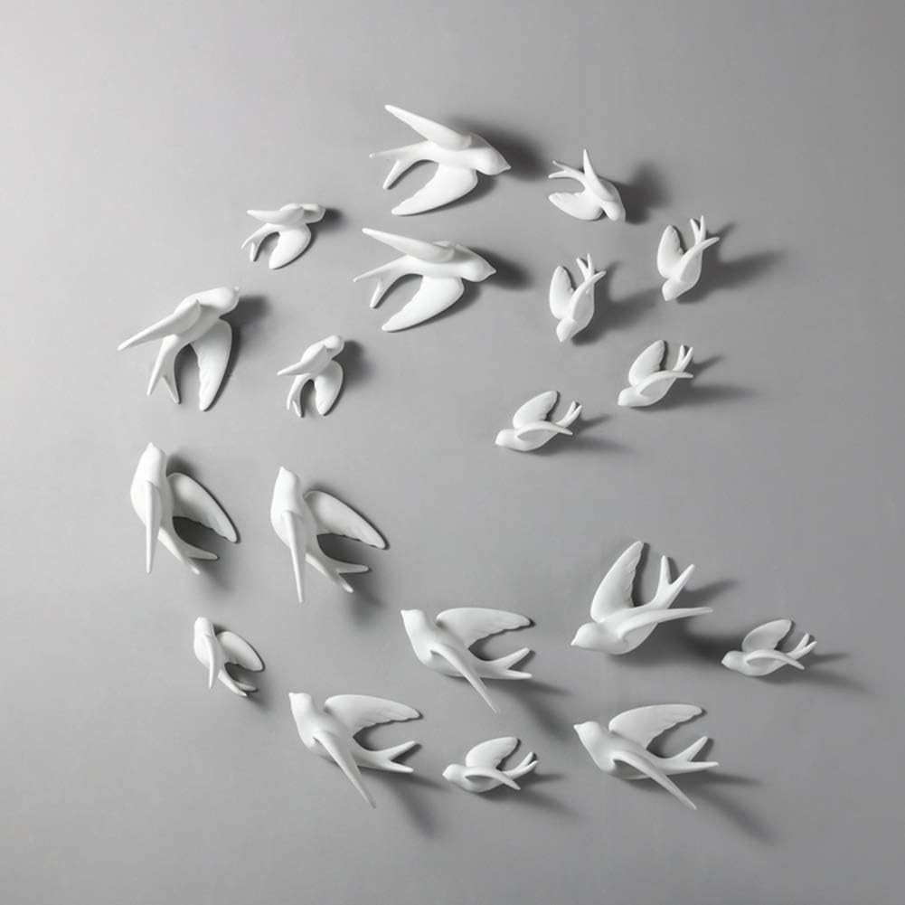 Set of 6 White Ceramic Birds Doves Sparrows Swallows Wall Mounted Decor Hanging