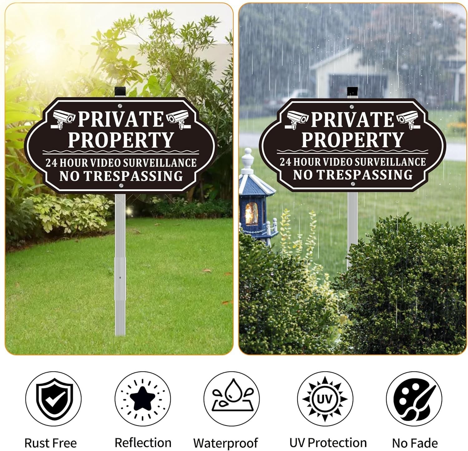 No Trespassing Signs Aluminum 14×7 Inches Video Surveillance Sign Stake Pack …