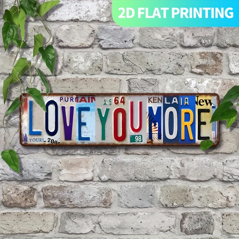 Love You More License Plate Collage Metal Sign Rustic Vintage Wall Decor Plaque