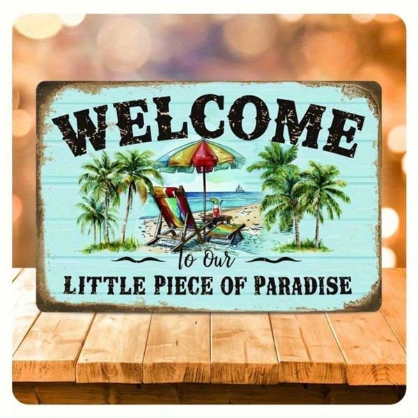 Retro Tin Sign Weatherproof Patio & Beach House Decor Coastal Wall Art
