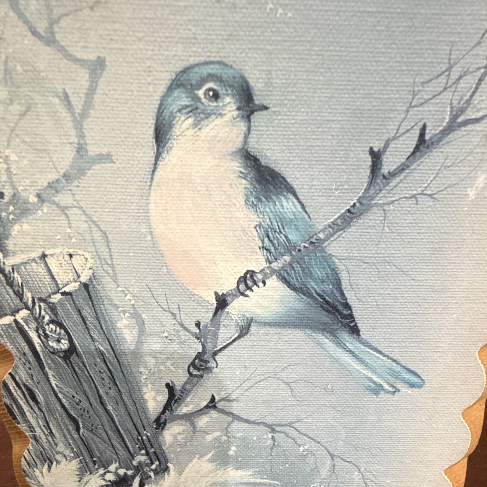 Blue White Bird on Branch Wood Wall Plaque, Rectangular Vertical Hanging Decor
