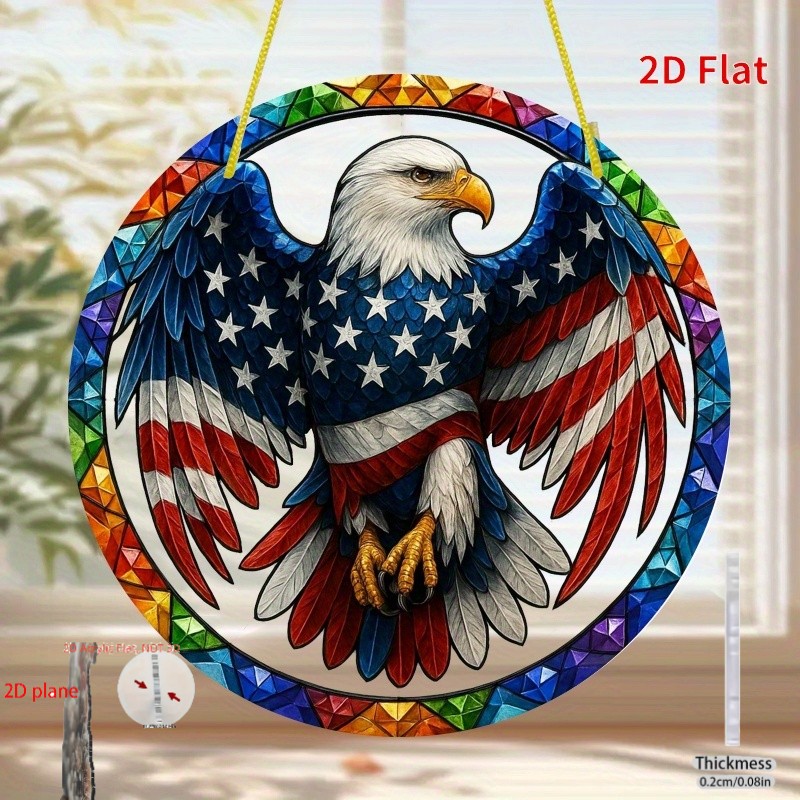 Patriotic Eagle Suncatcher Round Acrylic Window Decor Gifts 8*8in