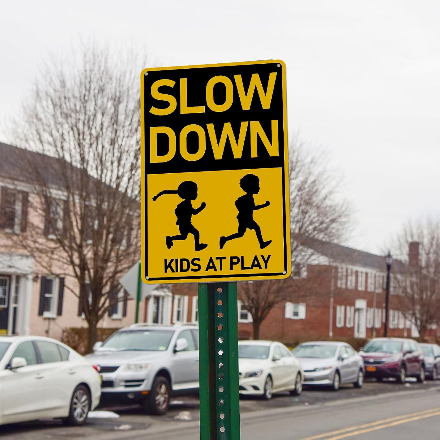 Slow down Kids at Play Road Safety Sign, 12X8 Inches for Neighborhoods Rust Free
