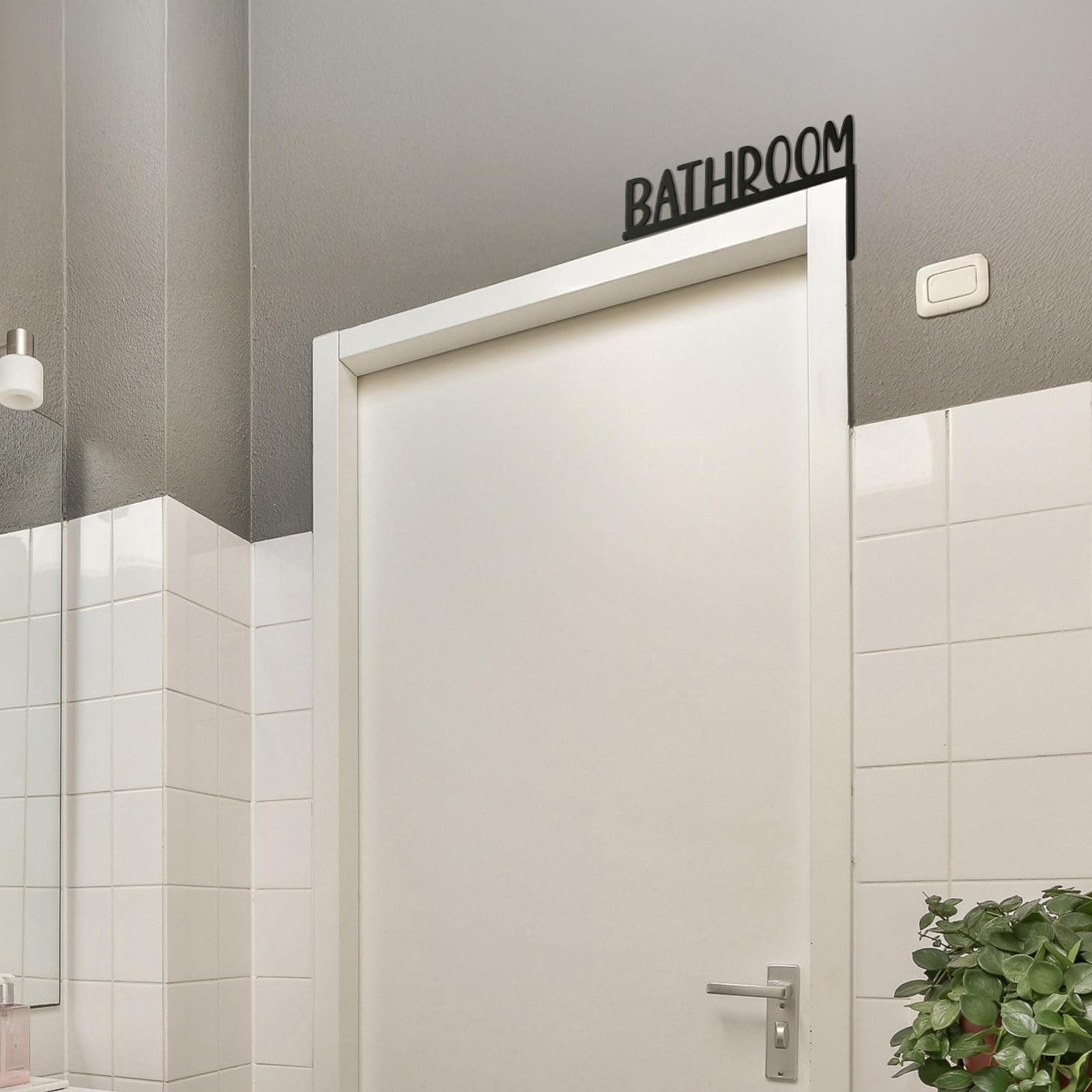 Wooden Bathroom Door Topper Sign Black Minimalist Home Frame Right Side
