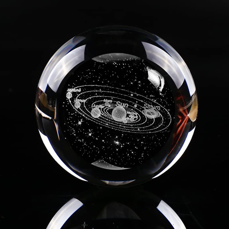 3D Solar System Crystal Ball 40mm with LED Base – Unique Gift for Kids & Adults