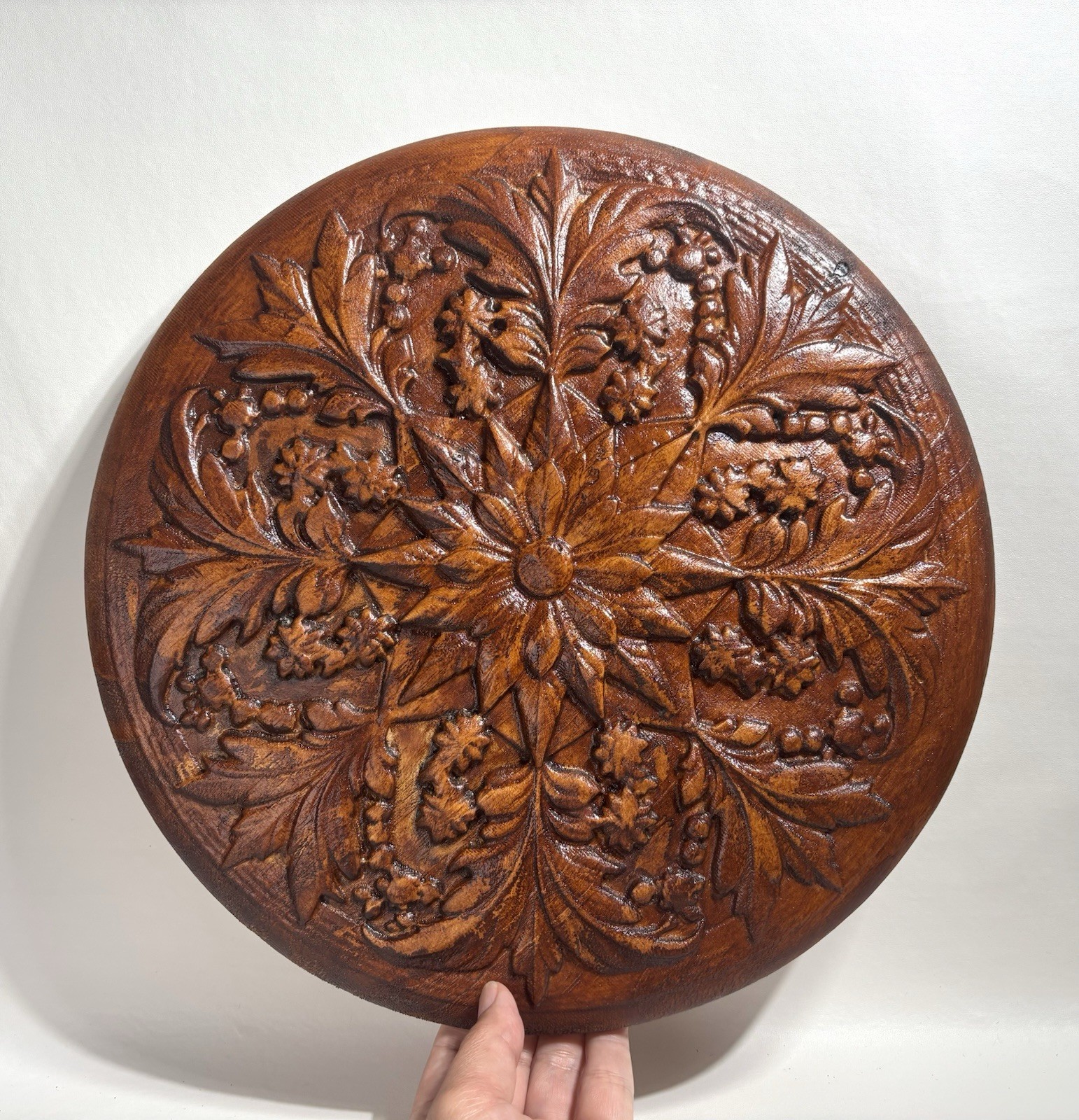 3D Wood Carved Floral Flowers Design Round Wall Art Home Decor Pine Custom-Made