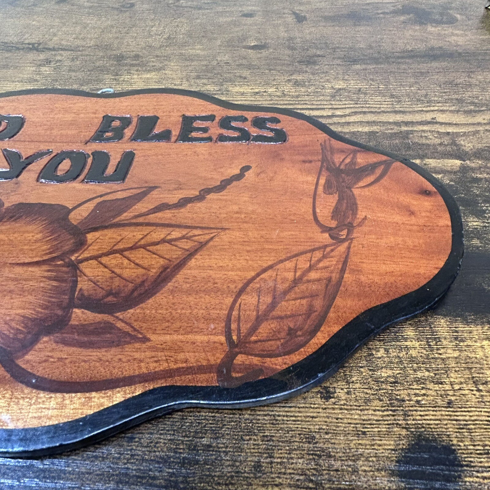 Vintage Wood Sign For Hanging Outside “God Bless You” Folk Art 15”x 8” Handmade