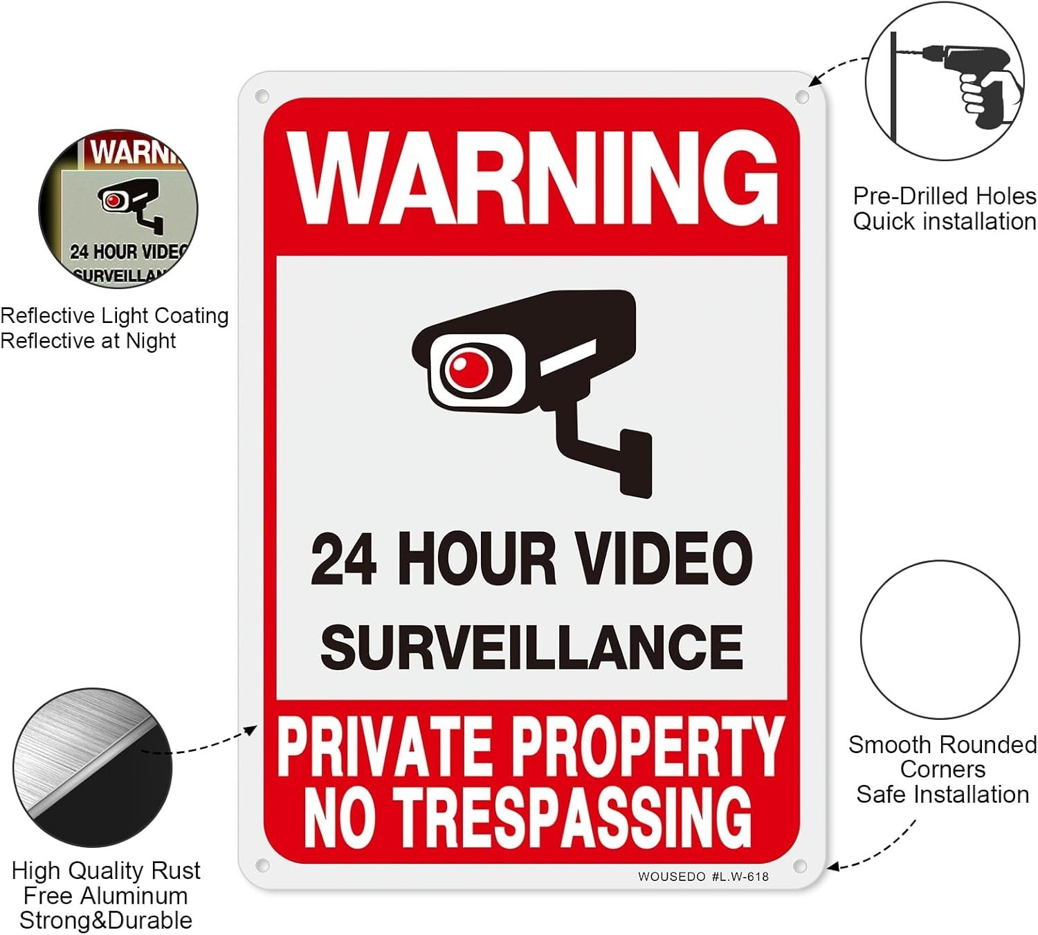 2 Large No Trespassing Signs Private Property 10X7 Inch Rust Free Aluminum