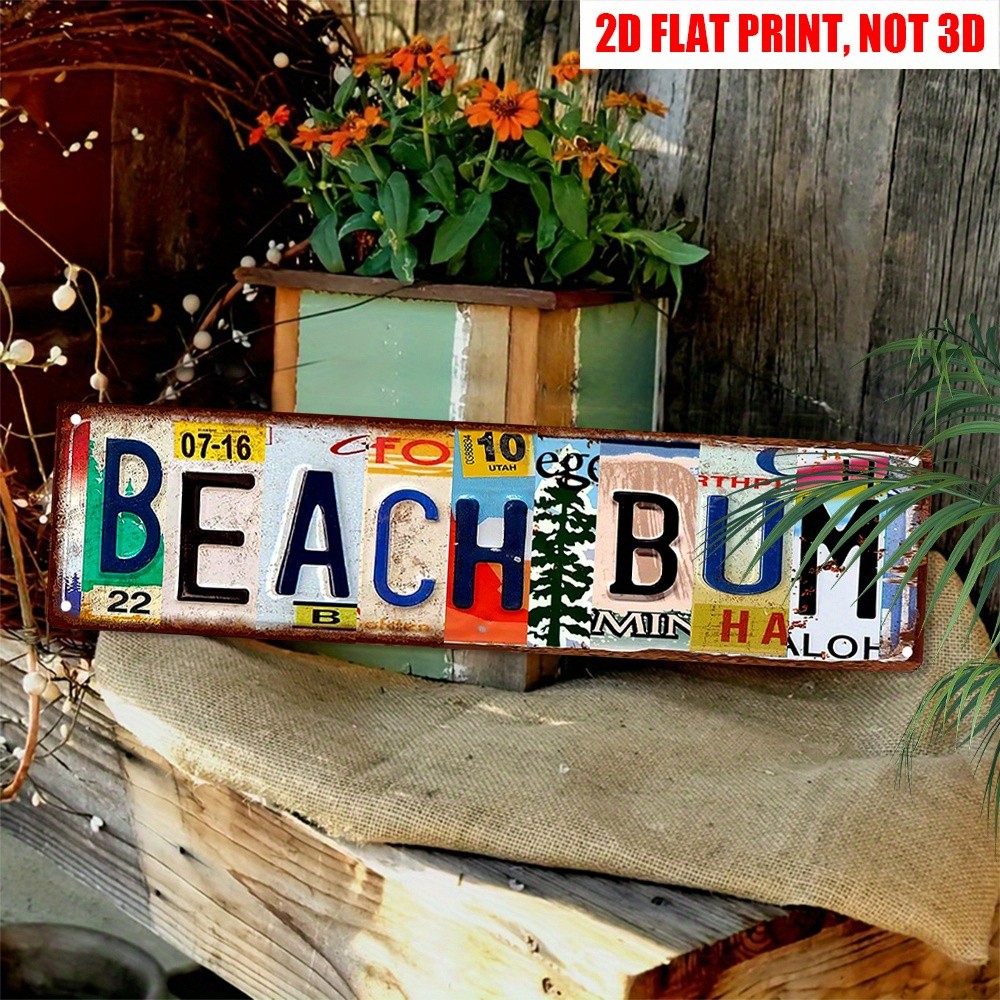 Vintage Beach Bum Metal Sign Retro Beach Decor Coastal Homes Beach Tin Plaque