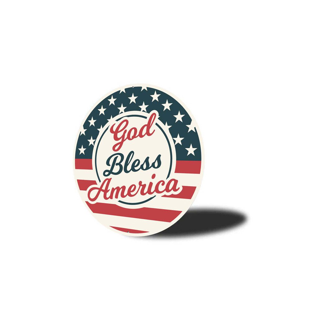 God Bless America Retro Round Metal Sign
