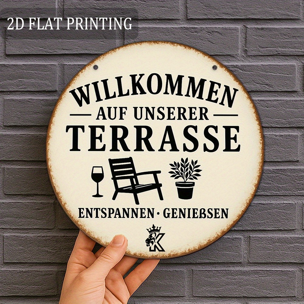 8*8in Aluminum Metal Tin Signs, Welcome Patio German Quote Wall Signs