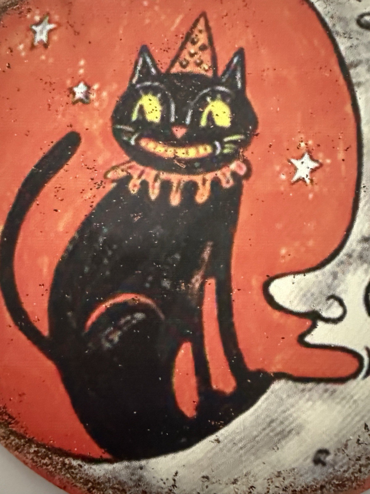 Halloween Vintage Look Wall Art Moon and Whimsical Black Cat Wooden Sign