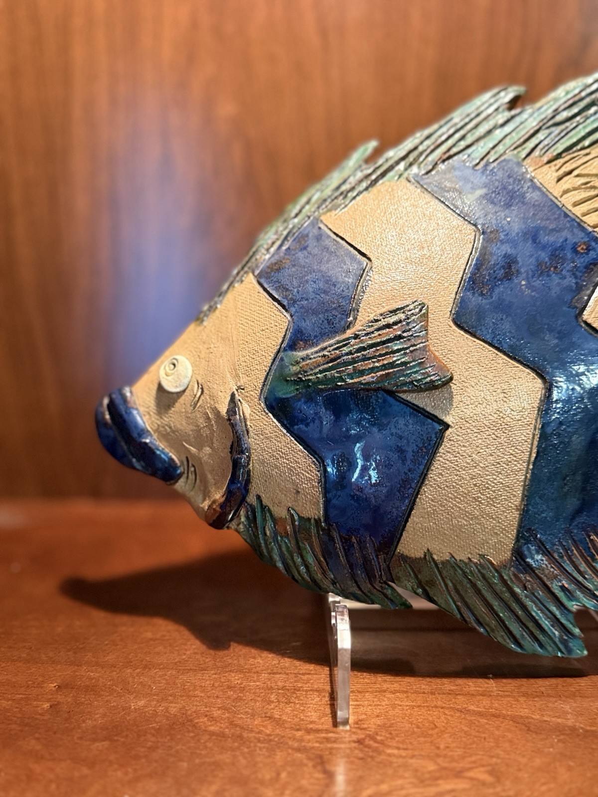 Terracotta Fish Nautical Décor Hand Made Signed By Artist 12” Long x 9” Wide
