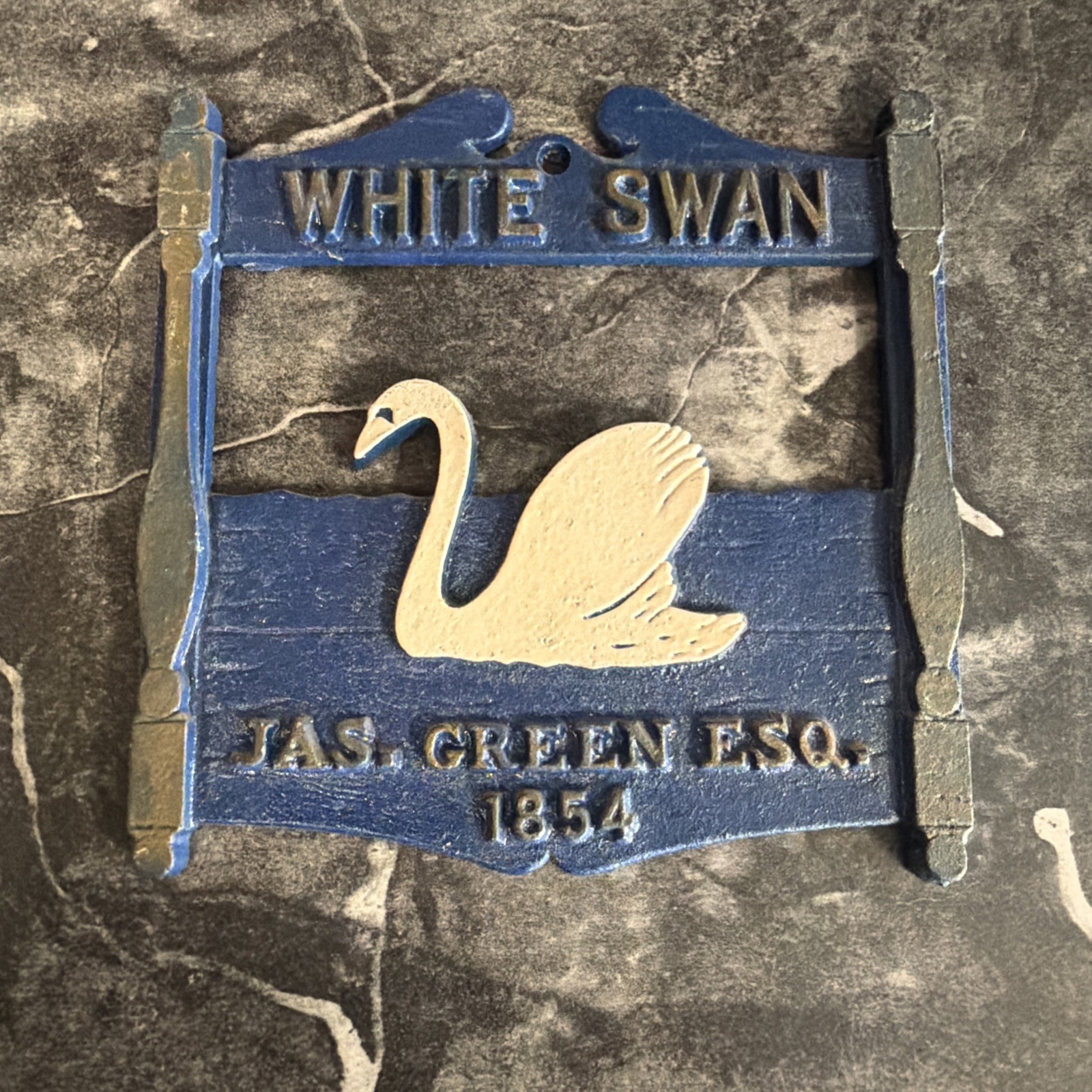 Vintage White Swan Jas Green Esa 1854 TavernSign Cast Aluminum