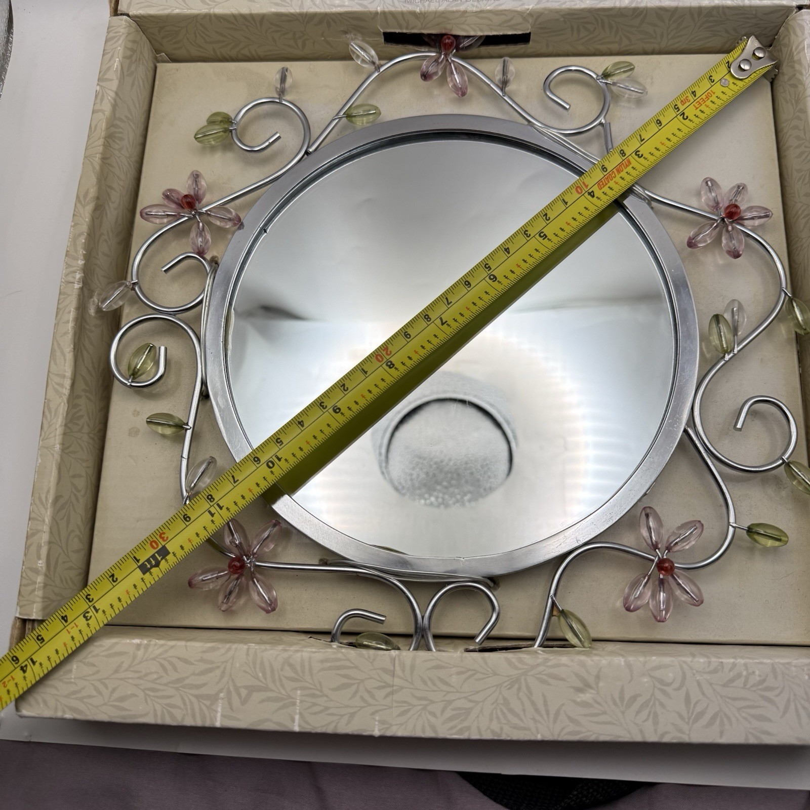 Vtg Mirror Medium Silver Tone Flowers Michael Alan designs floral bouquet 2004
