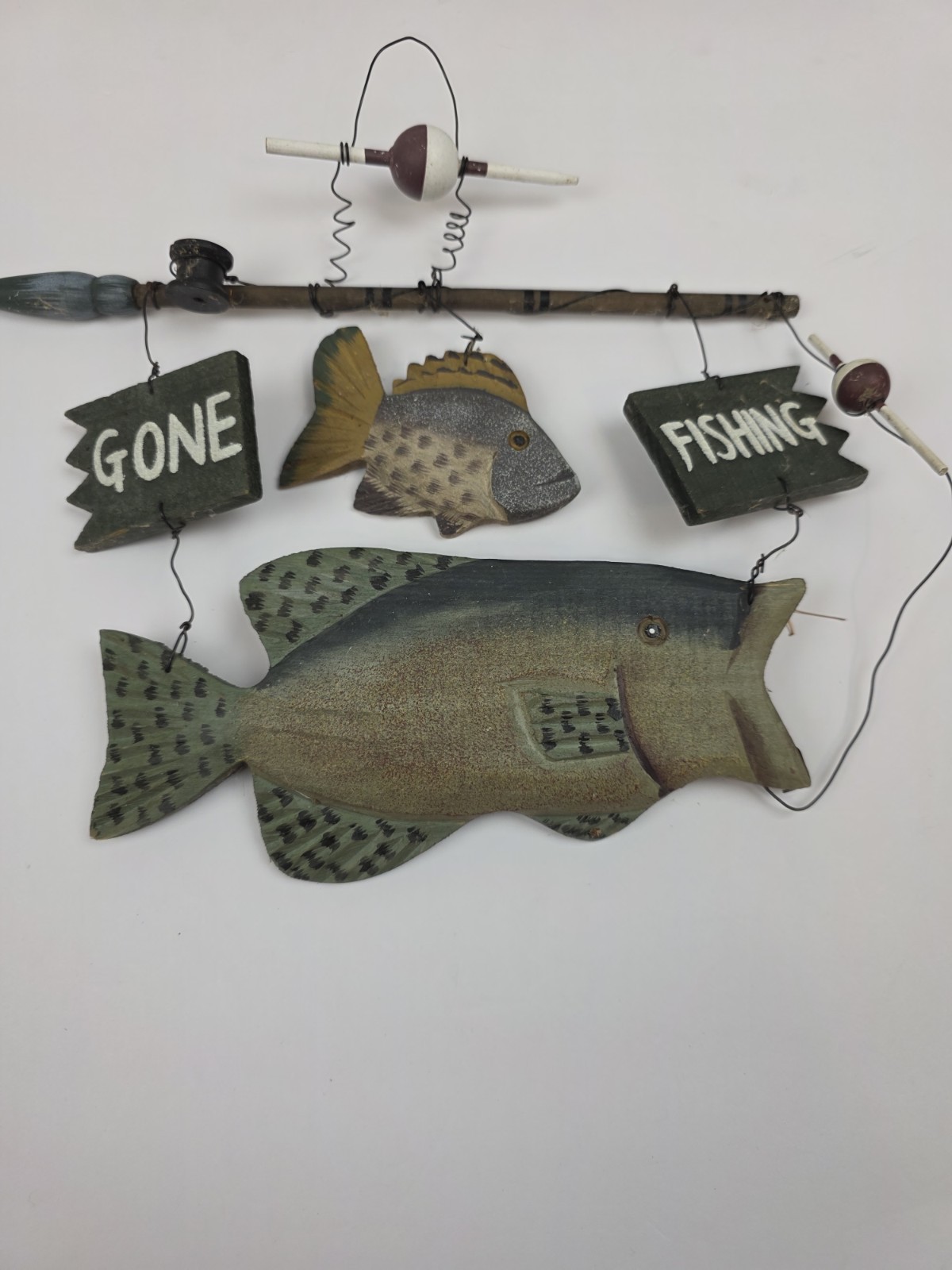 Handmade Wooden Sign Bear Fish Bobber Gone Fishing . Cabin Decor Man Cave.