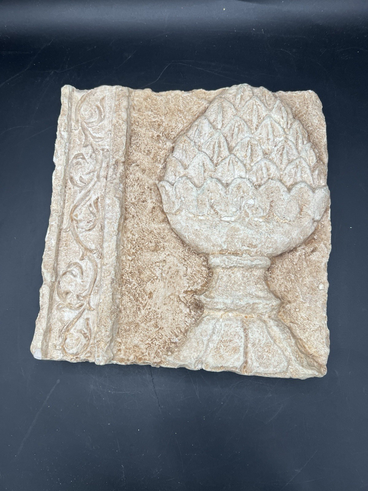 Ornate Wall Art Pineapple Plaque Stone Look Resin 9”x9”- 1.5” Textured Bordered