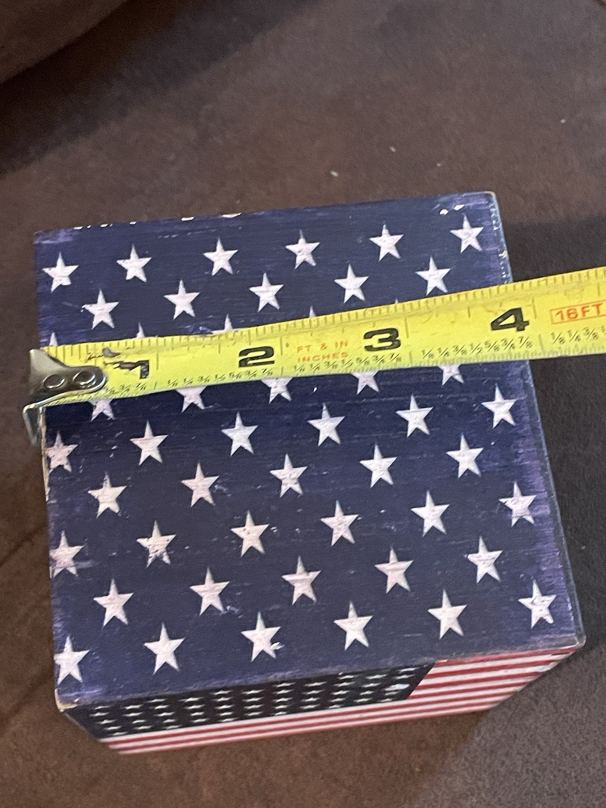 Solid Distressed Wood 4in X 4in American Flag Cube Decor By Quill To Paper
