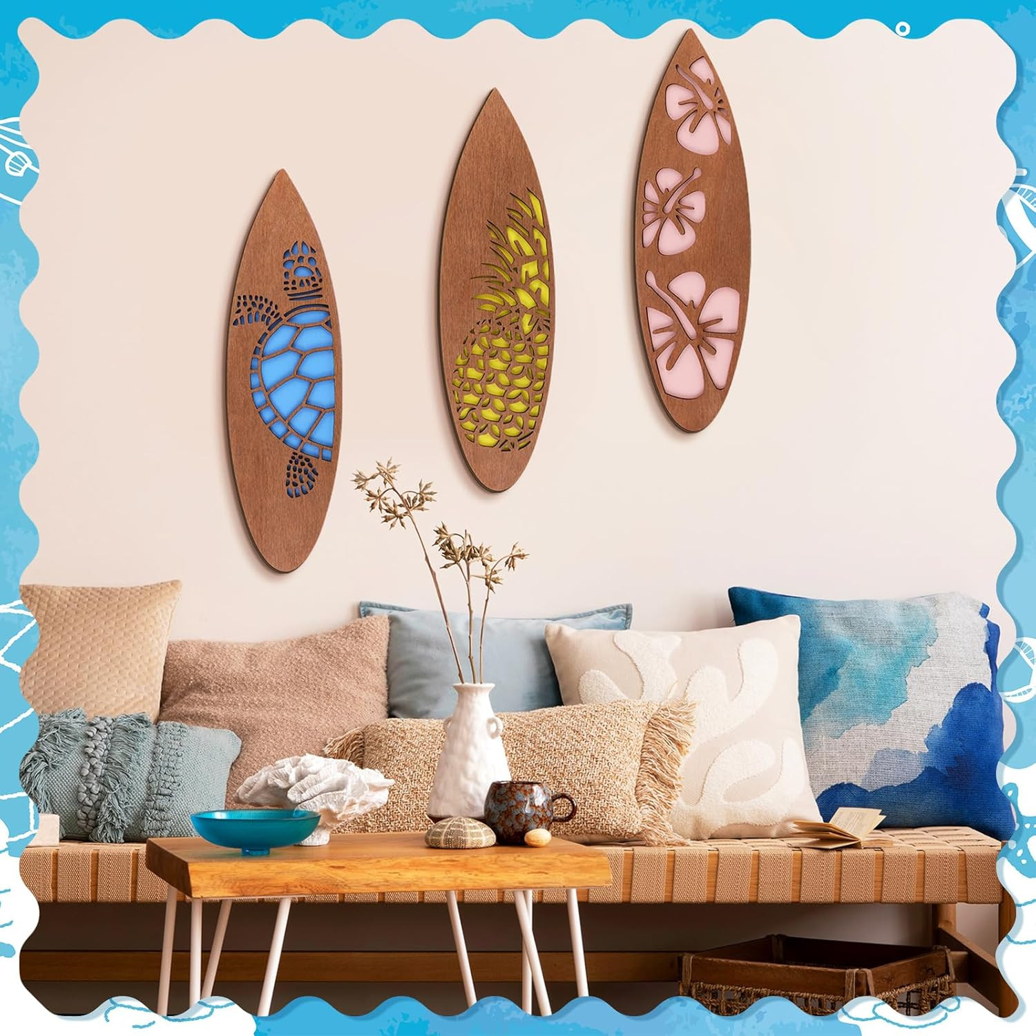 3 Pcs Surfboard Wall Decor Surfboard Hanging Sign Available in Sizes Summer Back