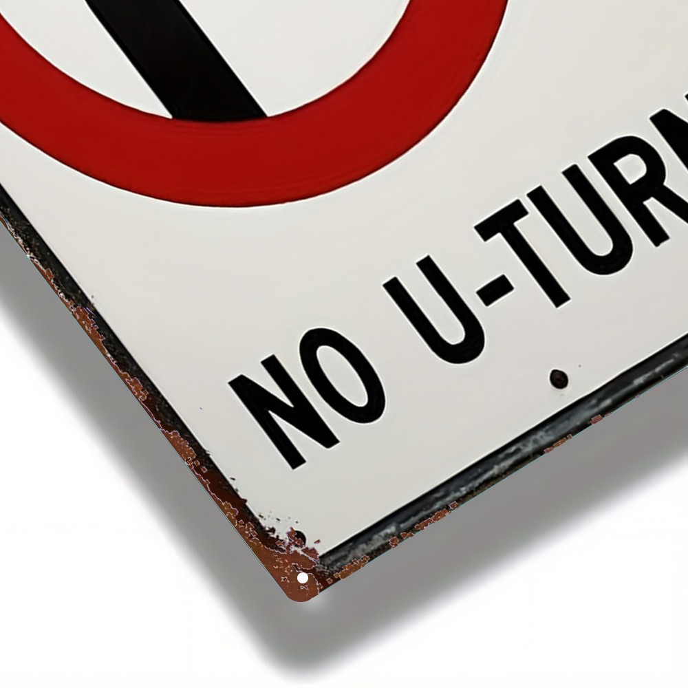 Vintage White Distressed Metal Sign circle traffic symbol road warning