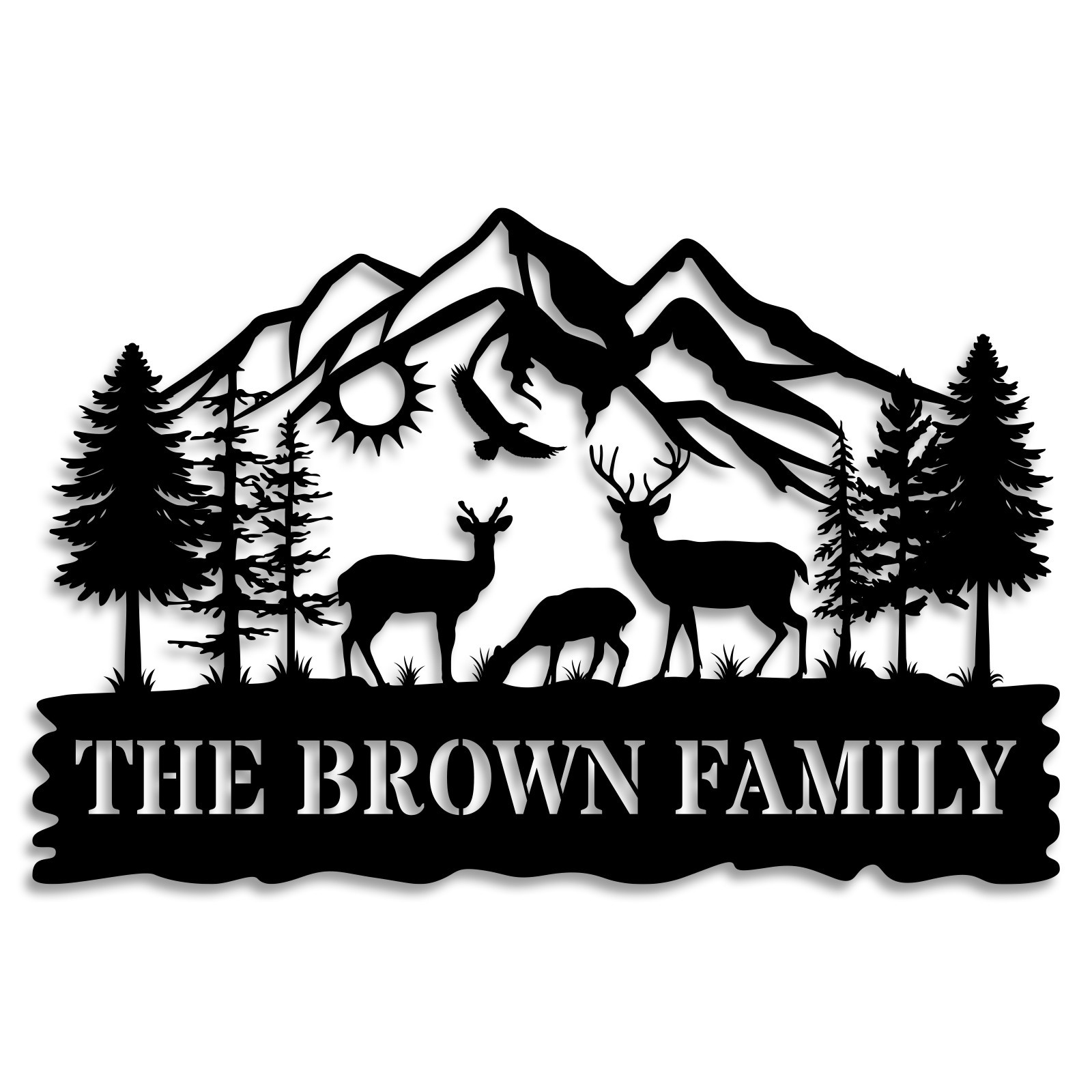 Custom Family Metal Sign, Personalized Mountain Deer Wall Art,Metal Wall Art