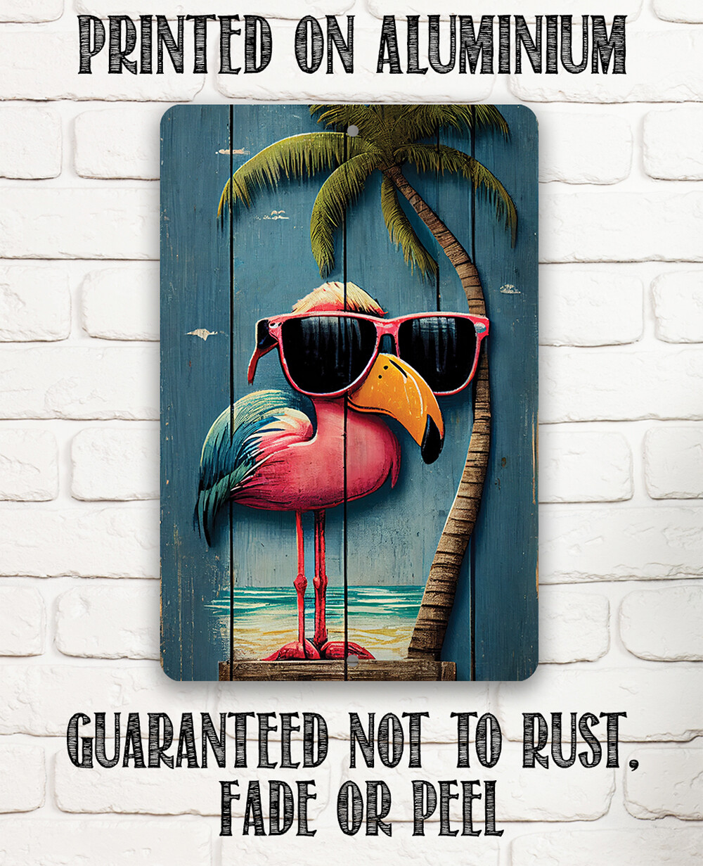 Metal Sign – Life’s a Beach Flamingo – Summer House Indoor or Outdoor Decor