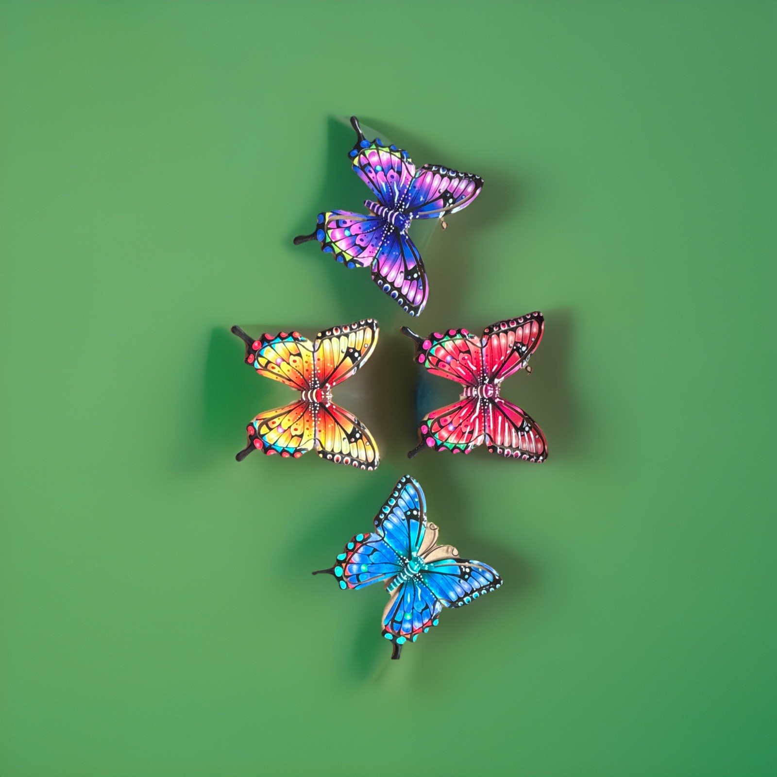 Set of 4 Metal 3D Butterfly Wall Decor, Multicolor, Wall Mounted Indoor/Outdoor