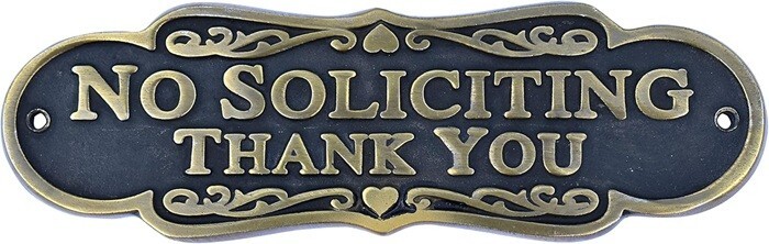 Brass Finish No Soliciting Thank You Sign 8″ – Solid Brass Finish Wall Plaque –