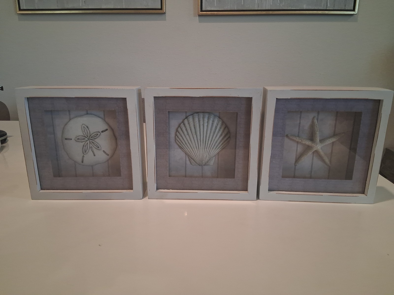 Coastal Shadow Box Wall Art 3 Pack Beach Decor Sand Dollar Scallop Starfish Set