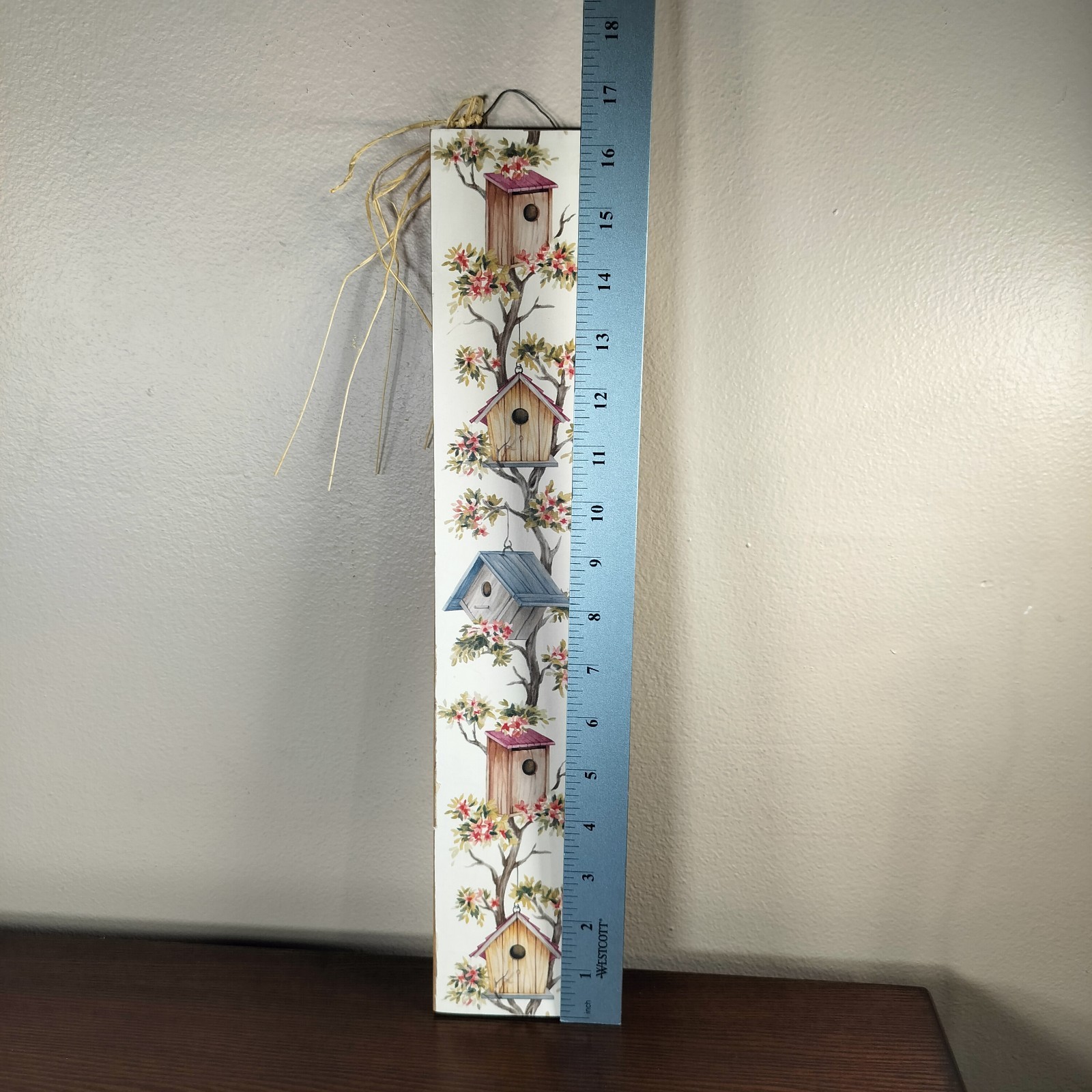 Vintage Wooden Birdhouse Plaque With Tree Vines Hanging 16.5 x 3 inches