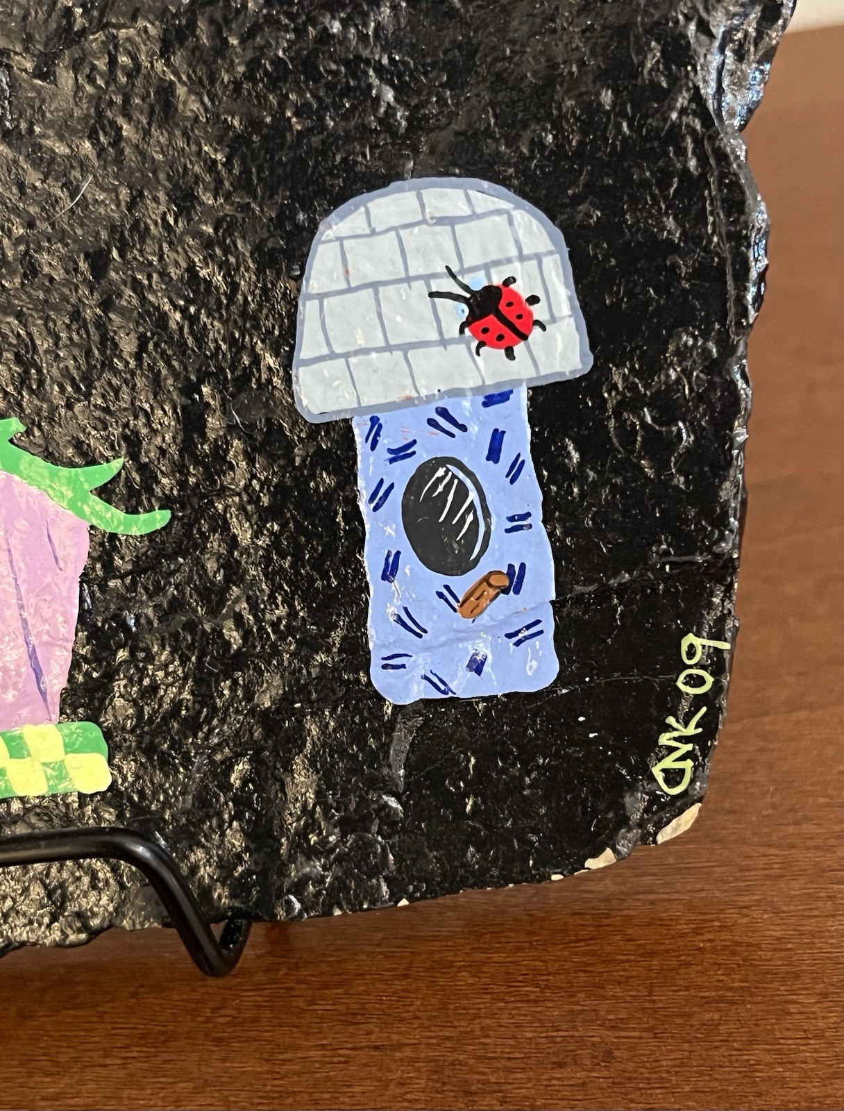 Hand Painted Slate Plaque Every Birdie Is Welcome Birdhouse Folk Art Signed
