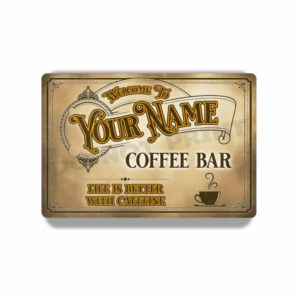 Personalize Coffee Bar Sign Vintage Old Light Café Metal Sign Coffee 4X6 or 8X12