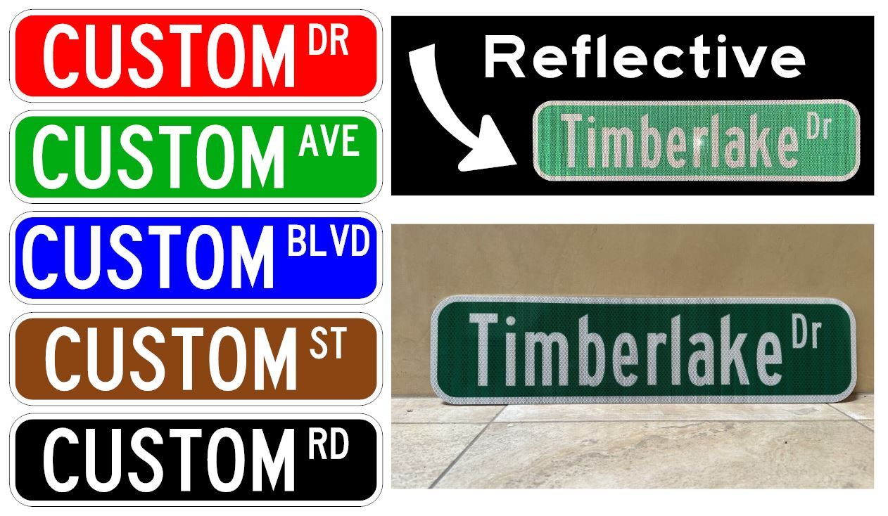 CUSTOM STREET NAME SIGN (Single/Double Sided) 24″x6″ 3M HIP Reflective Aluminum