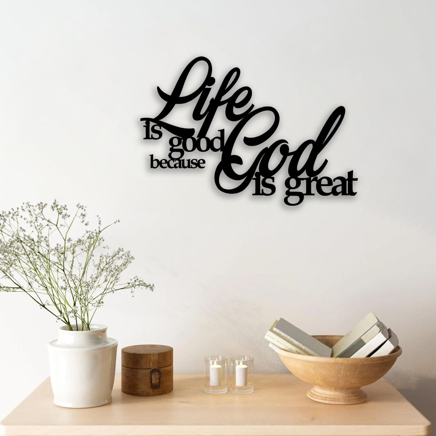 “Life Is Good Because God Is Great” Metal Wall Decor – Inspirational Christia…
