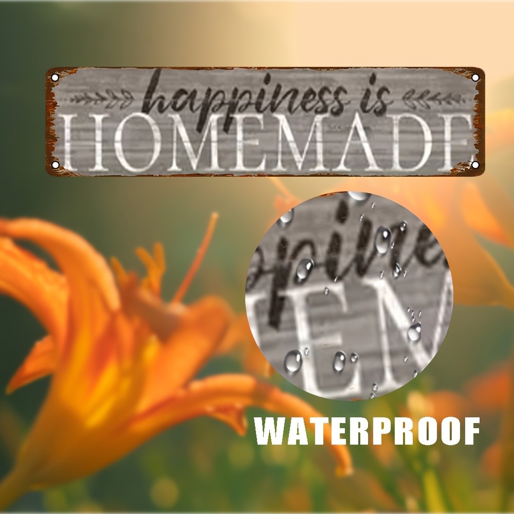 Vintage Metal Wall Art Sign “Happiness is Homemade” Rustic White 4×16″