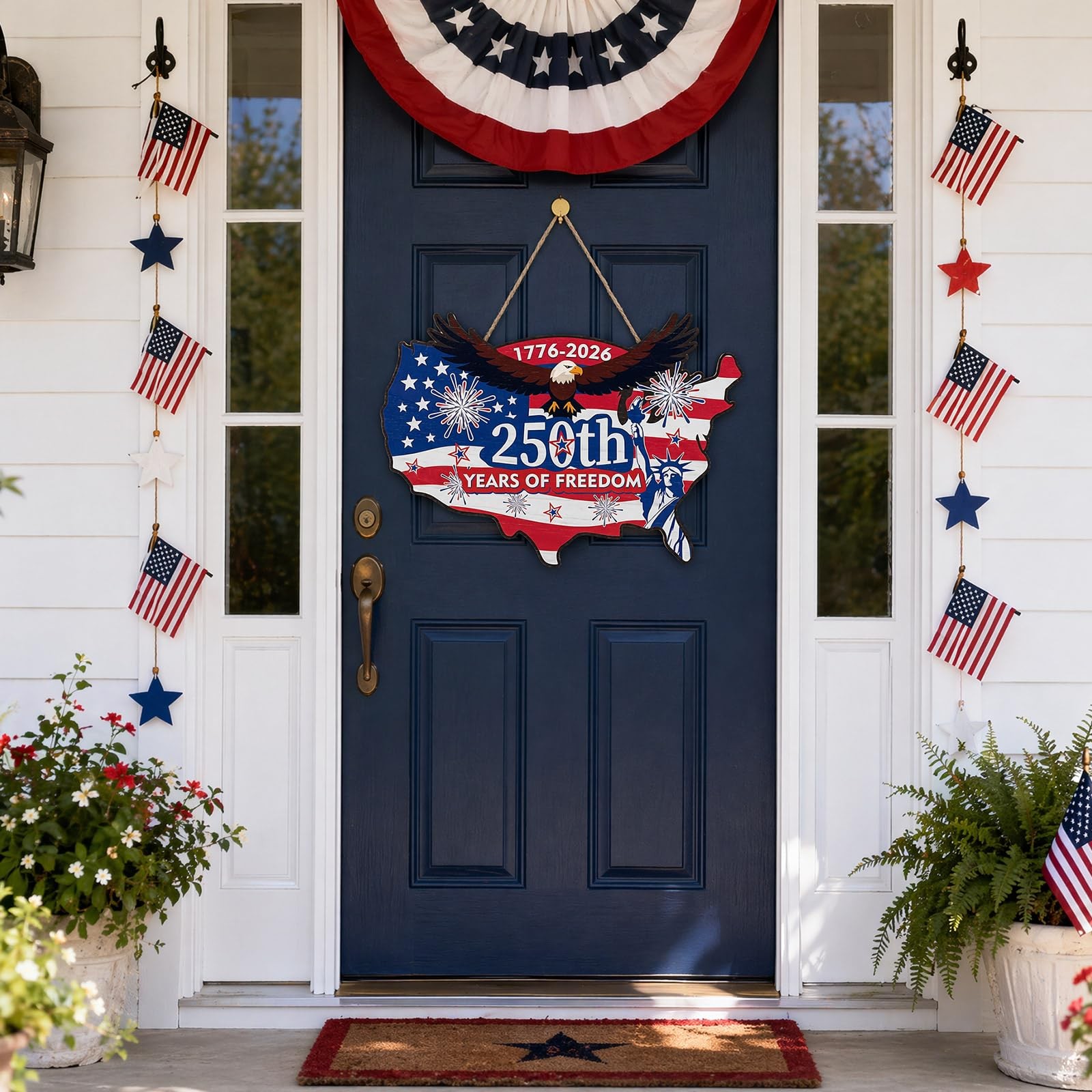 America 250th Anniversary Wood Sign 4th of July Door Wreath Independence Day Woo