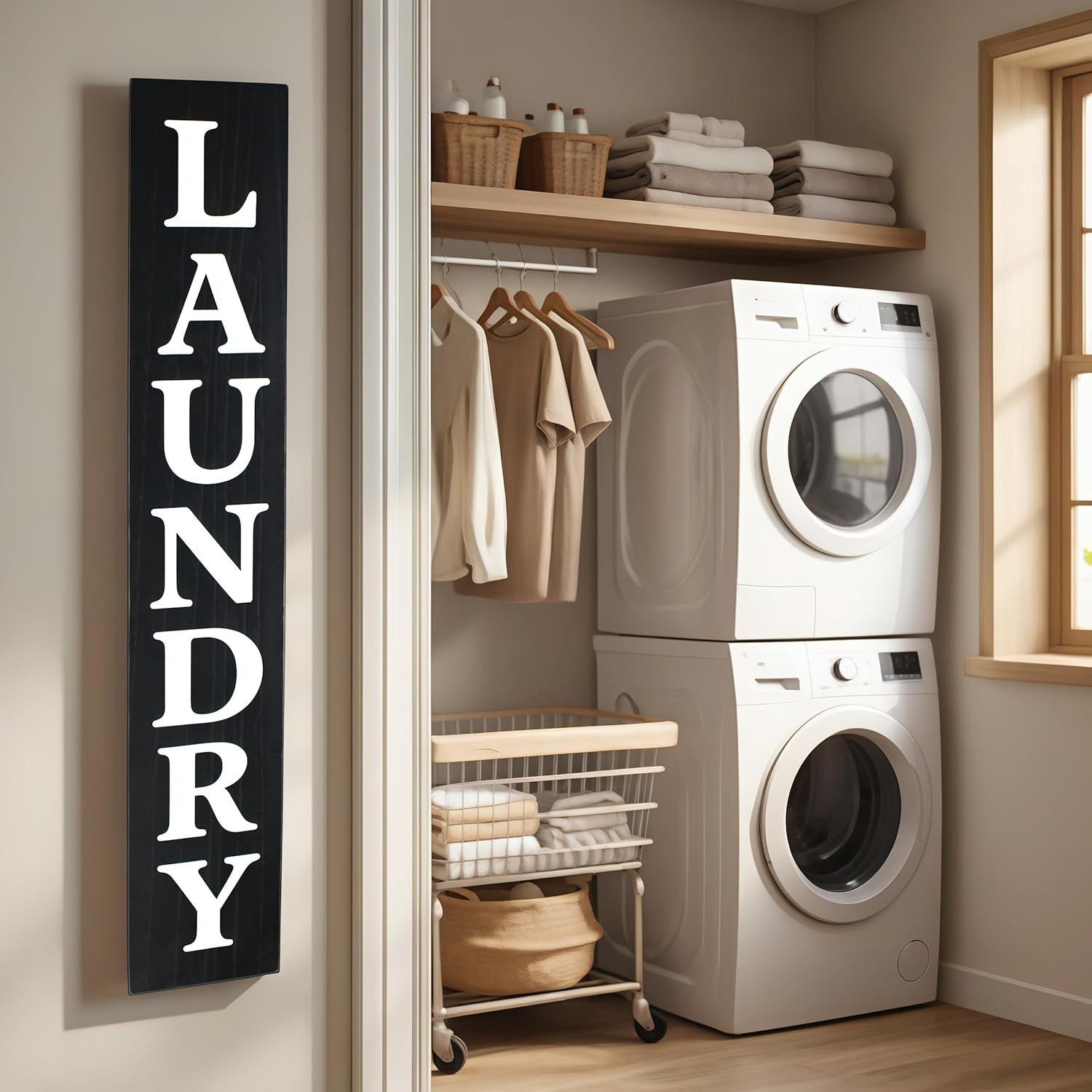 Laundry Room Sign 24In*4In Large Wooden Vertical Laundry Room Decor for Laundry