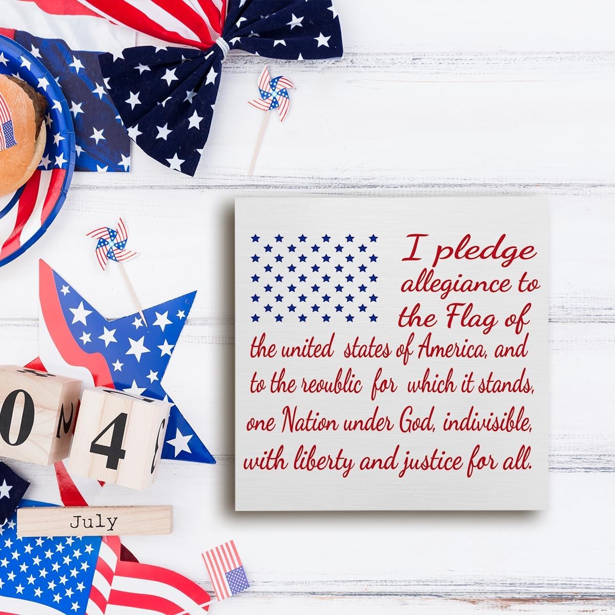 I Pledge Allegiance Wooden Box Sign 4th Of July Patriotic USA Flag Table Decor