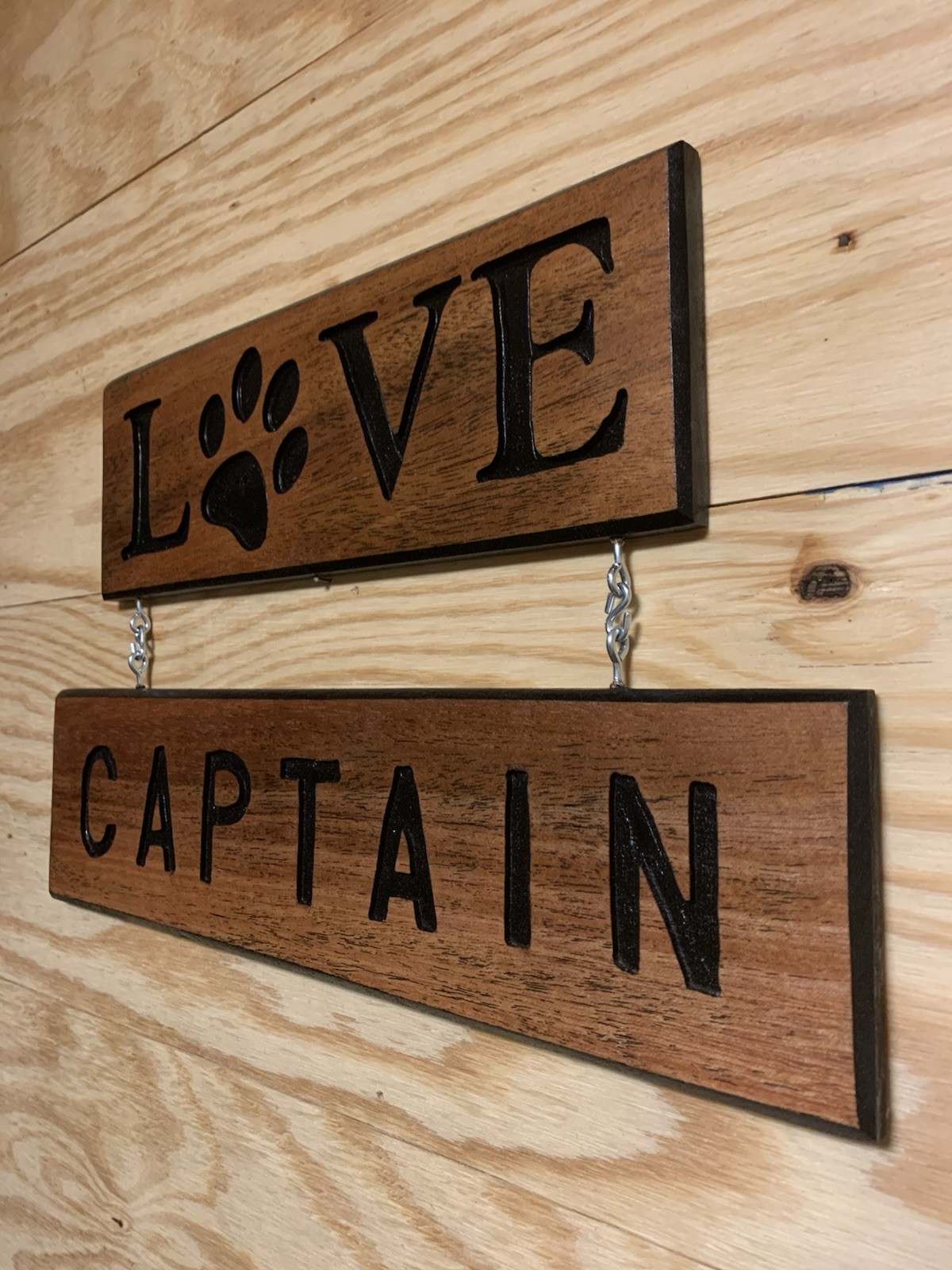 Personalized Dog Paw Love Sign, Exotic Mahogany Rustic Pet Decor, handmade