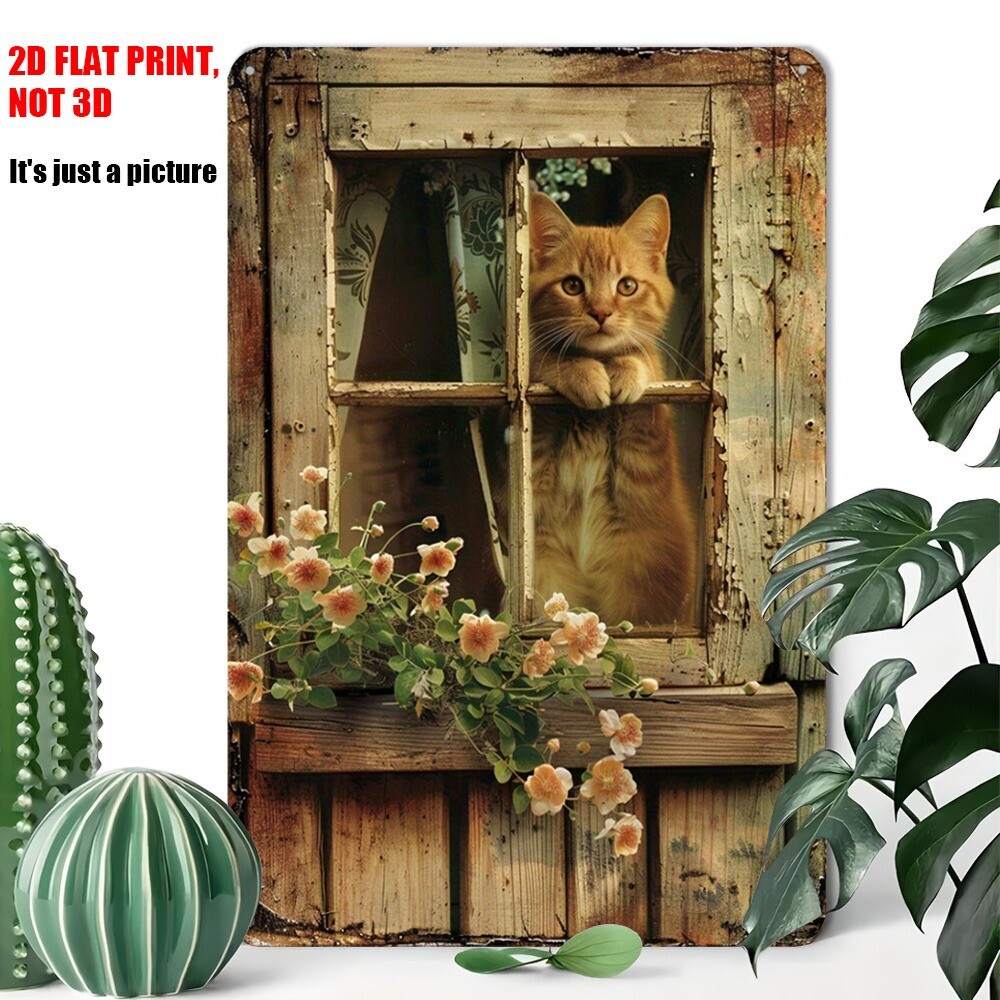 Retro Garden Metal Signs Wall Art Kitty Cat Lover Farmhouse Decor Floral Rustic