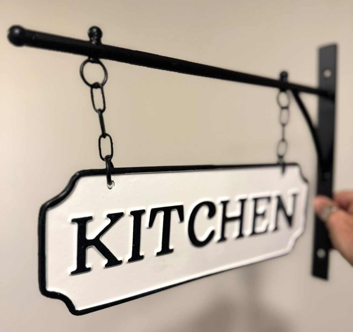 Black White Farmhouse DOUBLE SIDE Enamel Metal KITCHEN SIGN Wall Hanging Bracket